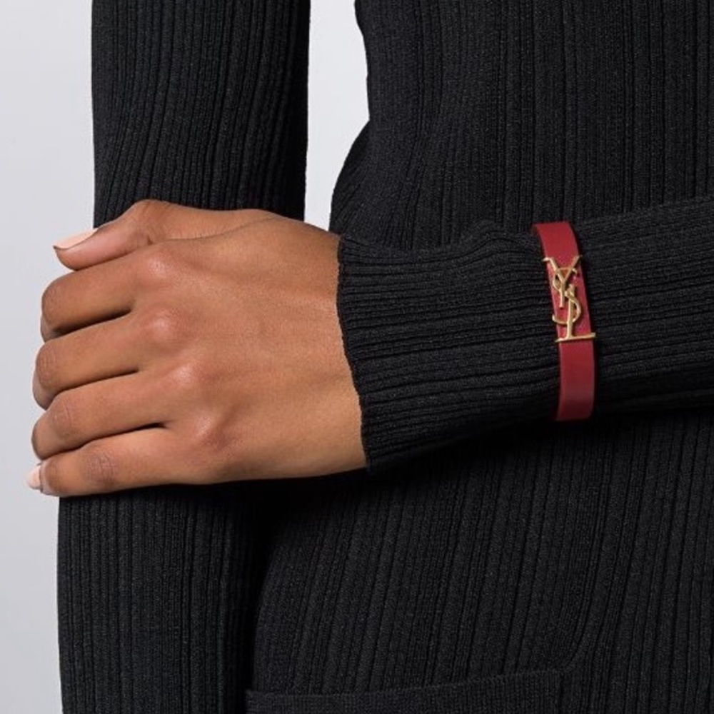 NWT Saint Laurent Gold Tone Red Leather Bracalet - Picture 3 of 14